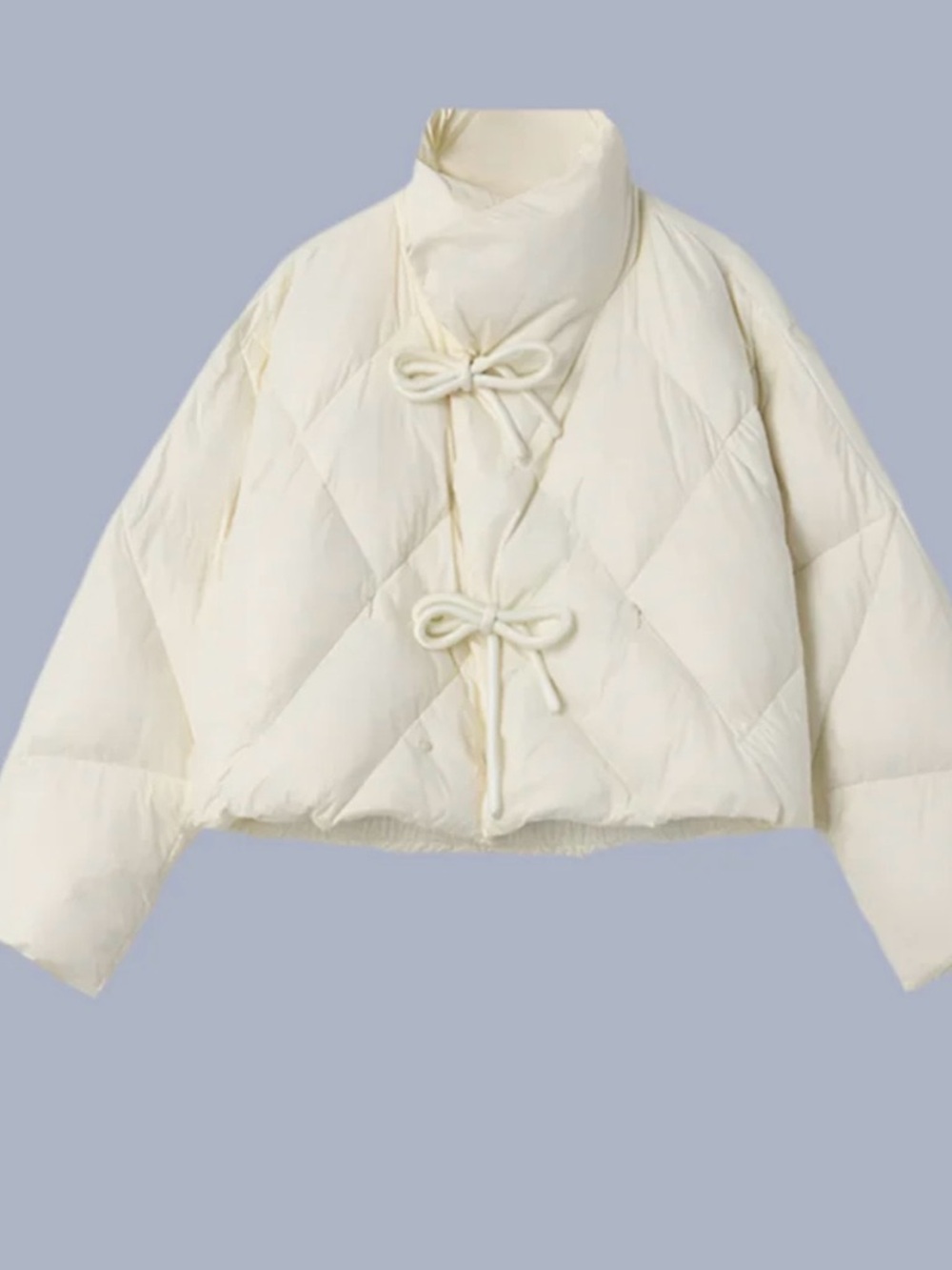 Women's Cream Quilted Tie-Front Puffer Coat